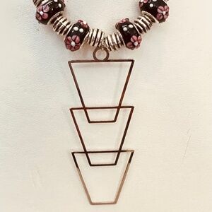 925 Sterling Silver Chain w/Geometric Pendant. Black & Pink Lamp work Beads